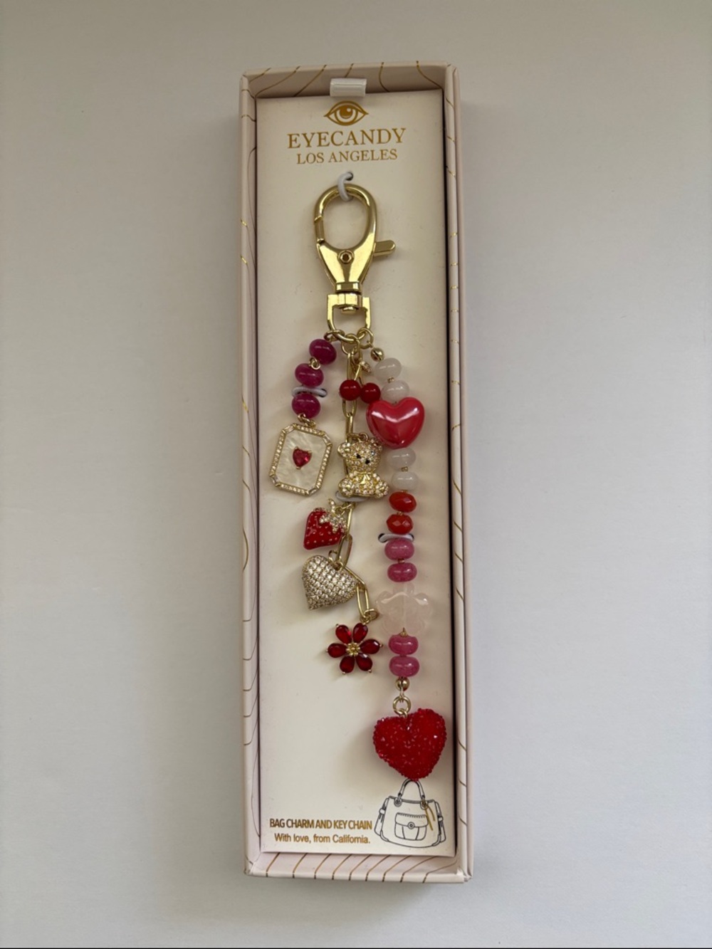 ☀️Eyecandy Los Angeles Pink & Red Heart Bag Charm